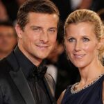 Bear Grylls and his wife Shara Cannings Knight posing together at a red carpet event.