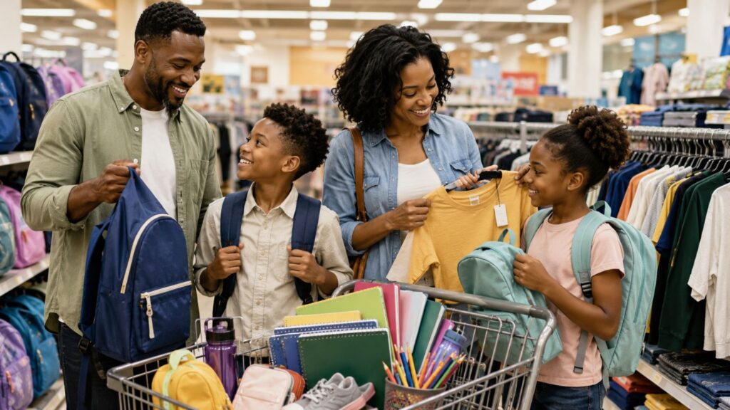 Family shopping for backpacks, school clothes and classroom supplies during the 2026 back-to-school shopping season.