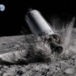Discarded SpaceX Falcon 9 upper stage crashing into the Moon near a rugged crater